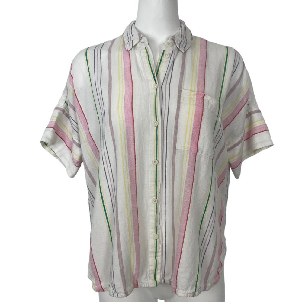 Madewell Linen Blend Daily Shirt S Rainbow Stripe Short Sleeve